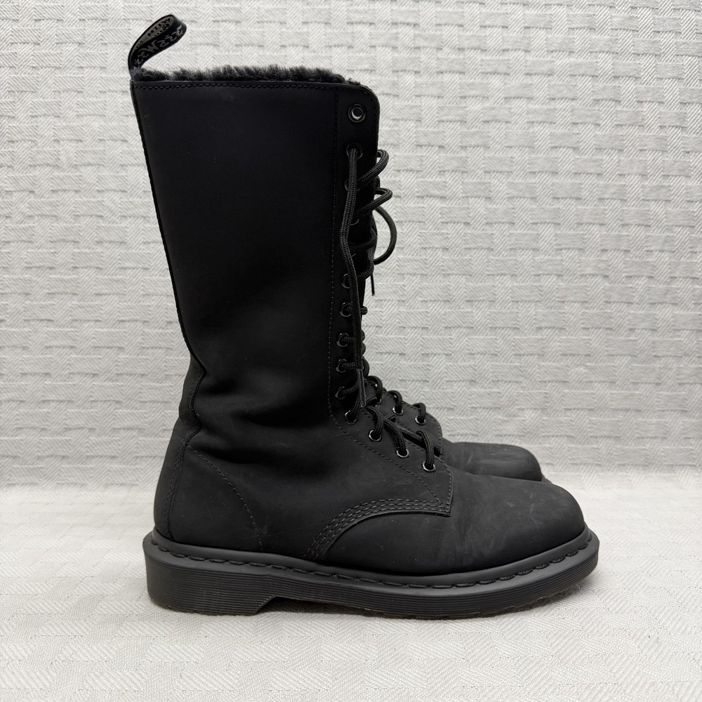 Dr. Martens 1B99 FL Boots Womens Size 10 Black Nubuck Combat Knee High Fur Lined